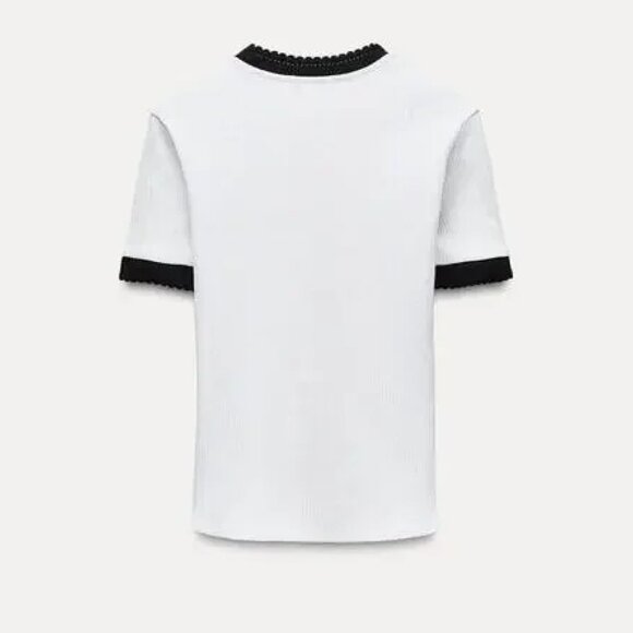 ZARA Contrasting Rib Short Sleeve Cardigan - Picture 3 of 6